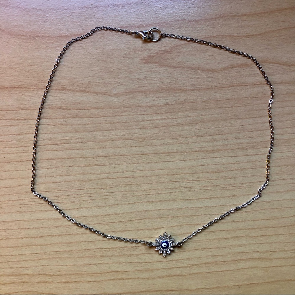 NWT Handmade Silver Rhinestoned Evil Eye Necklace - Picture 2 of 7